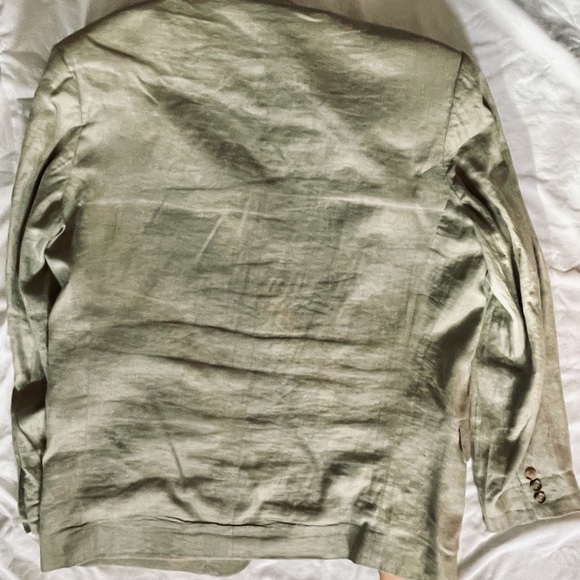 Linen sports coat, green-grey 42L. Fully lined - Picture 3 of 4